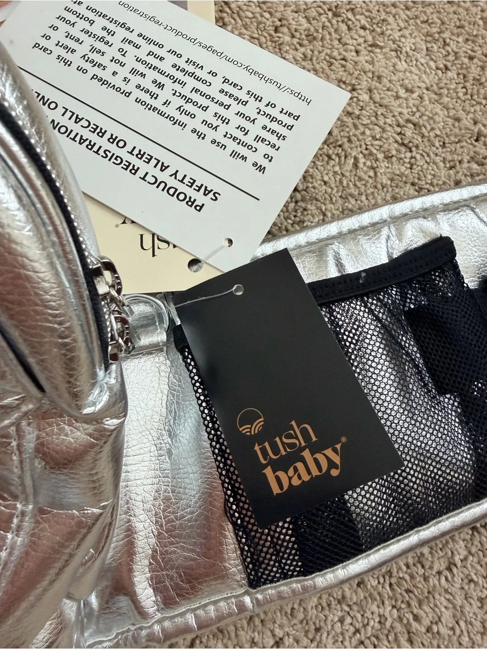 NWT TushBaby Hip Carrier - Metallic Silver - Limited Edition